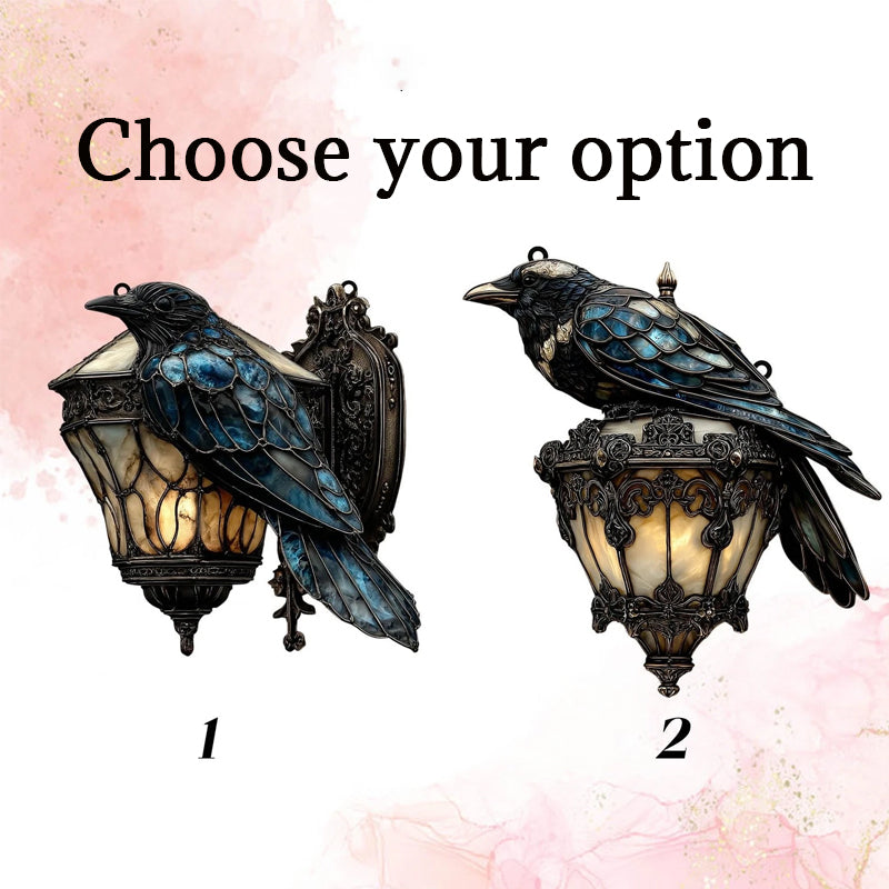 Raven stained glass lantern