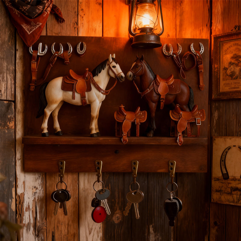 🐴🌵 Western Horse & Saddle Wall-Mounted Key Holder